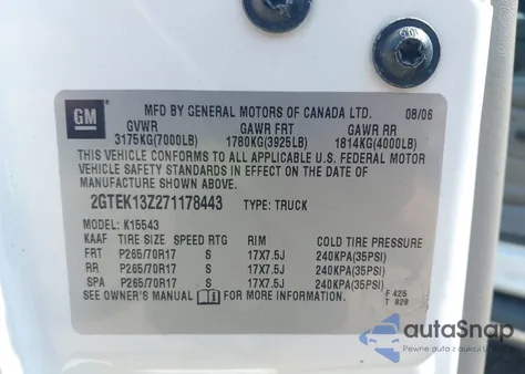 2007 GMC Sierra 1500 Classic Slt z USA, uszkodzony, nr VIN 2GTEK13Z271178443